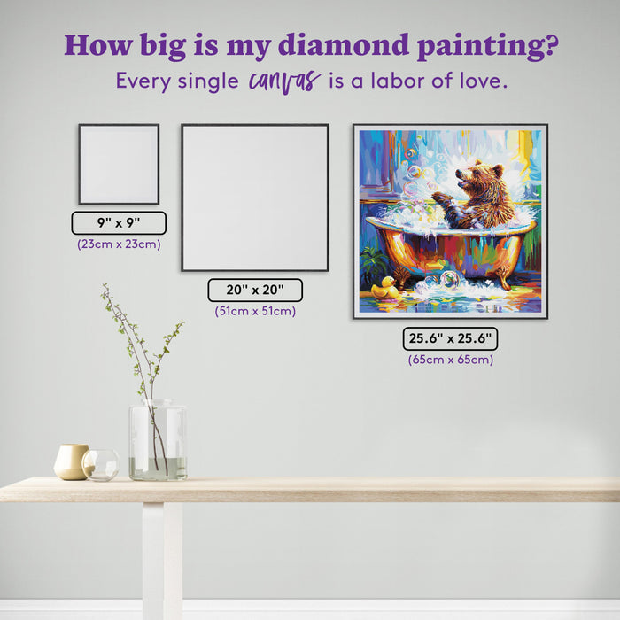 Diamond Painting Happy Bear in Bathtub 25.6" x 25.6" (65cm x 65cm) / Square with 55 Colors including 2 ABs and 3 Fairy Dust Diamonds / 68,121