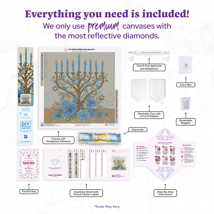 Diamond Painting Happy Hanukkah 22" x 22" (55.8cm x 55.8cm) / Square with 39 Colors including 2 ABs and 1 Electro Diamond and 1 Iridescent Diamond and 1 Fairy Dust Diamond / 50,176