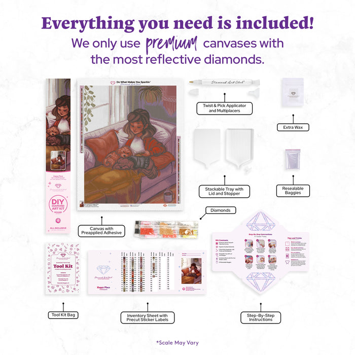 Diamond Painting Happy Place 22" x 28" (55.6cm x 70.7cm) / Round with 61 Colors including 3 Fairy Dust Diamonds / 51,914