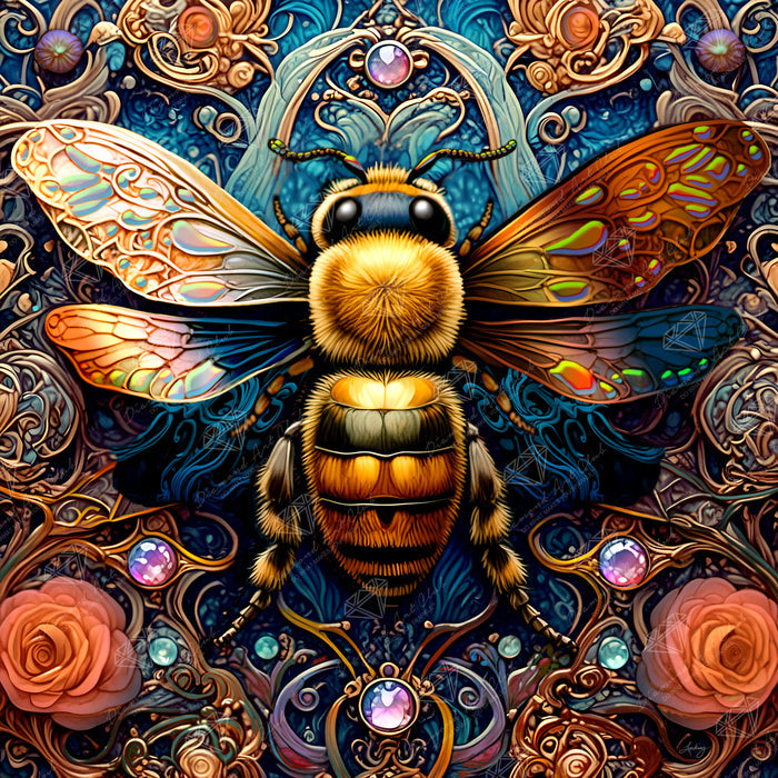Diamond Painting Harmonic Honey Bee 25.6" x 25.6" (65cm x 65cm) / Square With 73 Colors Including 2 ABs and 3 Fairy Dust Diamonds / 68,121