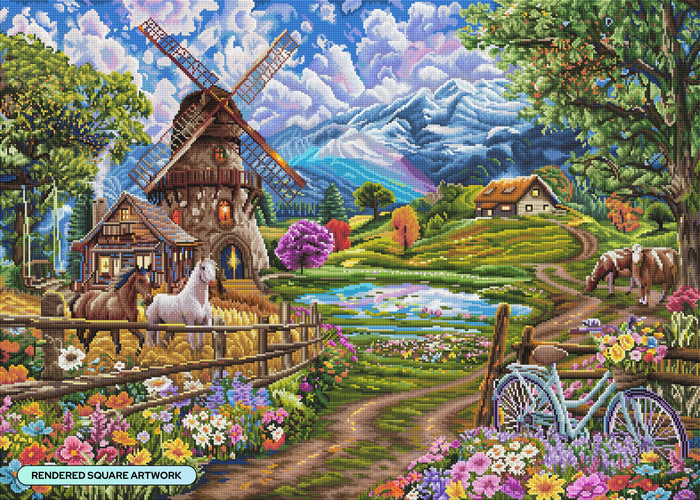 Diamond Painting Harmony in the Highlands 38.6" x 27.6" (97.8cm x 69.9cm) / Square with 65 Colors including 2 ABs and 3 Fairy Dust Diamonds / 110,433