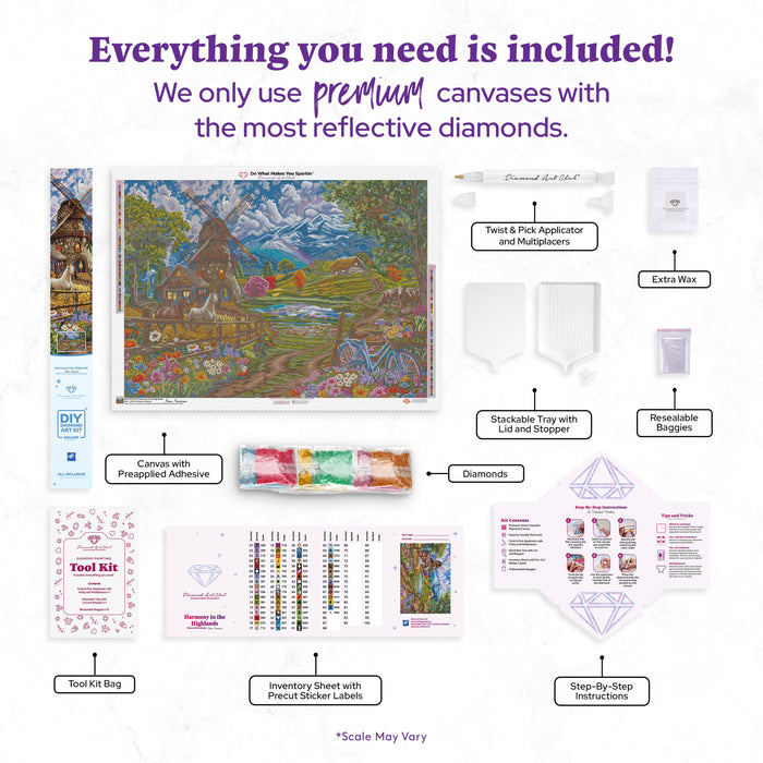 Diamond Painting Harmony in the Highlands 38.6" x 27.6" (97.8cm x 69.9cm) / Square with 65 Colors including 2 ABs and 3 Fairy Dust Diamonds / 110,433