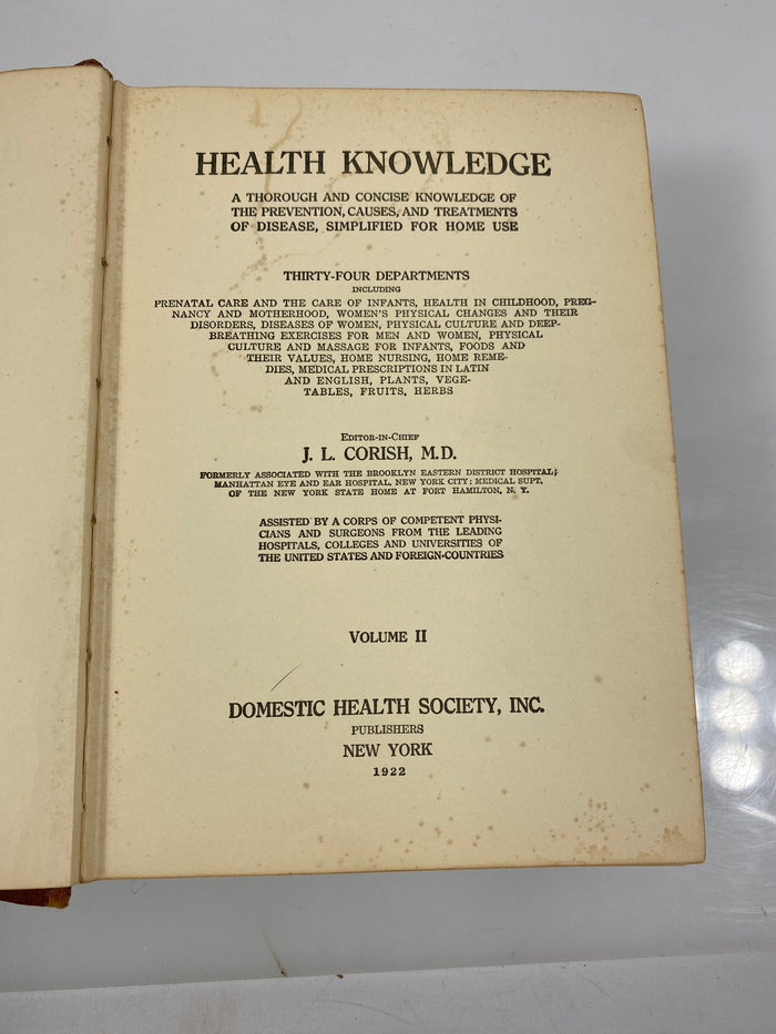 Health Knowledge Corish Vol. II Domestic Health Society 1922