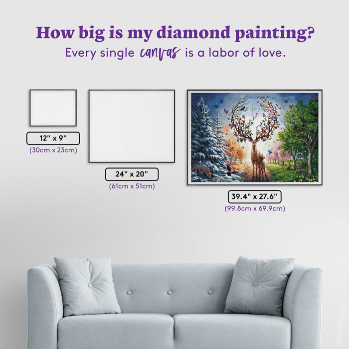 Diamond Painting Herald of the Seasons 39.4" x 27.6" (99.8cm x 69.9cm) / Square With 81 Colors Including 2 ABs and 5 Fairy Dust Diamonds / 112,681