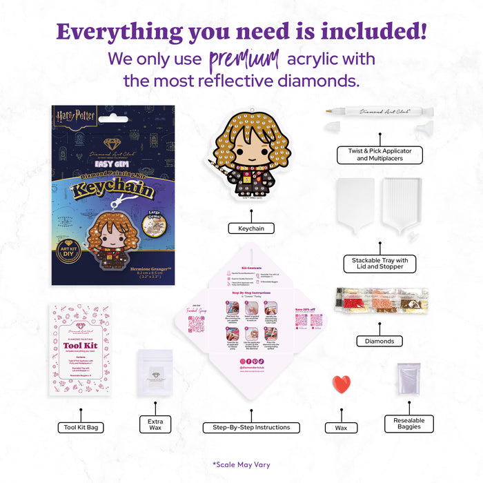 Diamond Painting Keychain - Hermione Granger 3.2" x 3.3" (8.2cm x 8.5cm) / Round With 6 Colors including 6 Iridescent Diamonds / 200