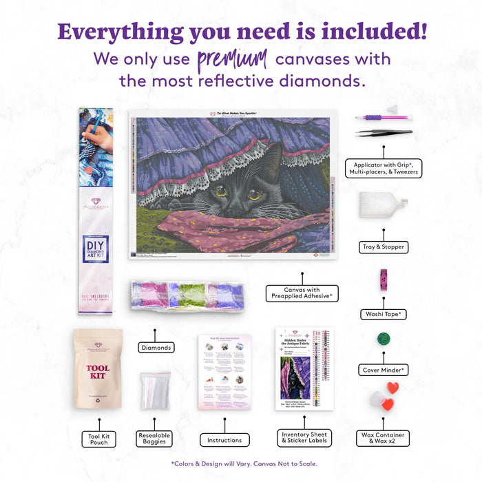 Diamond Painting Hidden Under the Antique Fabric 36.6" x 25.6" (93cm x 65cm) / Square with 55 Colors including 3 ABs and 2 Fairy Dust Diamonds / 97,353