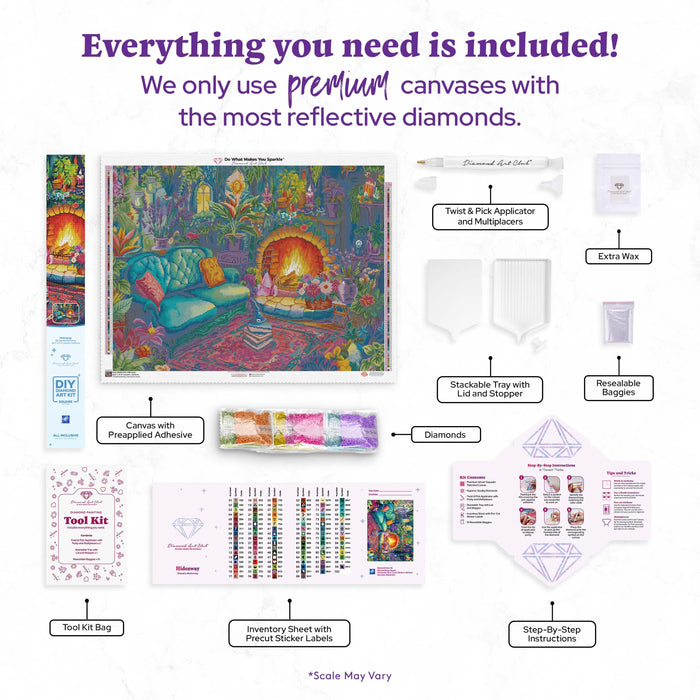 Diamond Painting Hideaway 36.6" x 27.6" (92.8cm x 69.9cm) / Square with 99 Colors including 4 ABs and 4 Fairy Dust Diamonds / 106,135