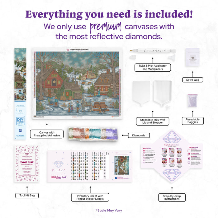 Diamond Painting Hillside Sugar Shack 35.8" x 27.6" (90.9cm x 69.9cm) / Square with 78 Colors including 2 ABs and 3 Fairy Dust Diamonds / 102,565