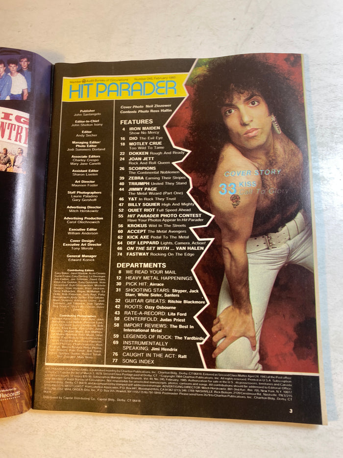 Hit Parader Magazine February 1985 Kiss