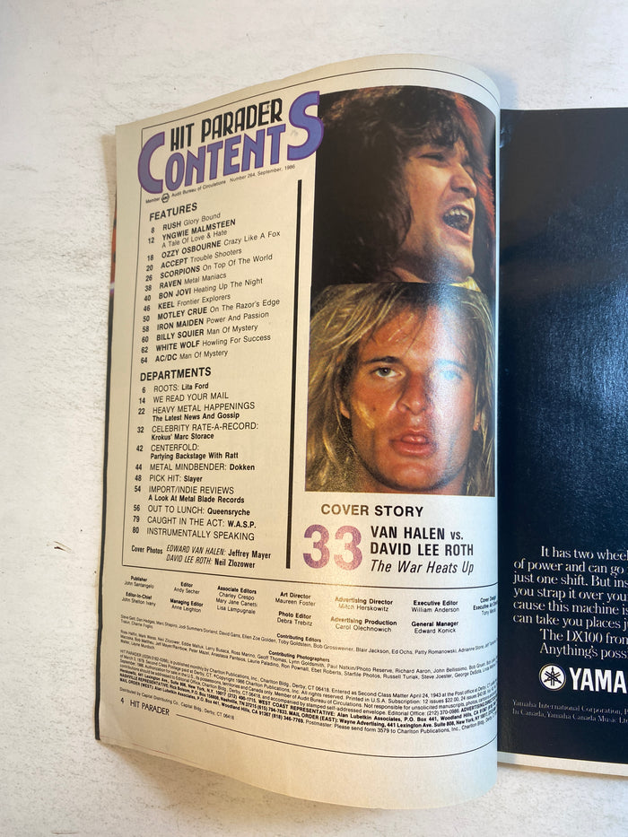 Hit Parader Magazine September 1986 Van Halen David Lee Roth