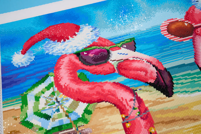 Diamond Painting Holiday Flamingo Girlfriends 33" x 22" (83.6cm x 55.8cm) / Square with 94 Colors including 2 ABs and 1 Iridescent Diamond and 5 Fairy Dust Diamonds / 75,264