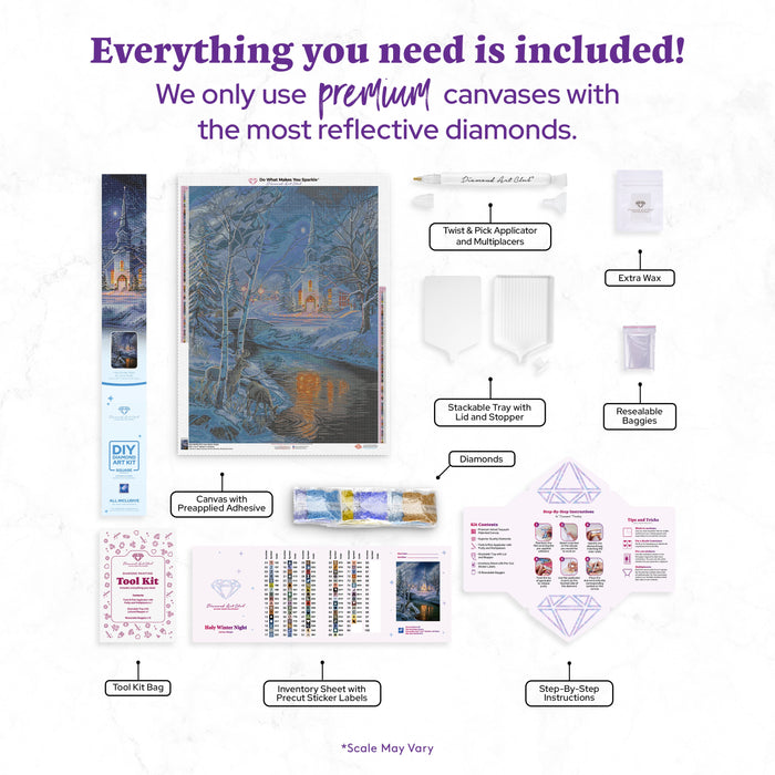 Diamond Painting Holy Winter Night 25.6" x 34.7" (65cm x 87.9cm) / Square with 82 Colors including 1 AB and 3 Fairy Dust Diamonds / 92,133