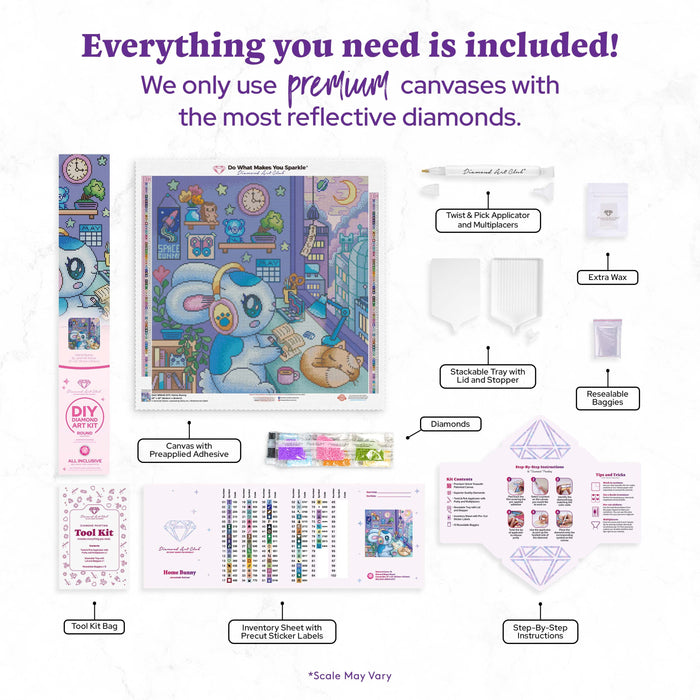 Diamond Painting Home Bunny 22" x 22" (55.6cm x 55.6cm) / Round with 78 Colors including 2 ABs and 1 Frosted Diamond and 3 Fairy Dust Diamonds / 40,804