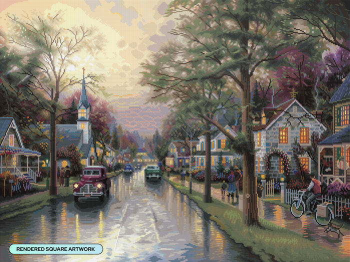 Diamond Painting Hometown Morning 34.2" x 25.6" (86.9cm x 65cm) / Square With 81 Colors Including 1 AB and 6 Fairy Dust Diamonds / 91,089