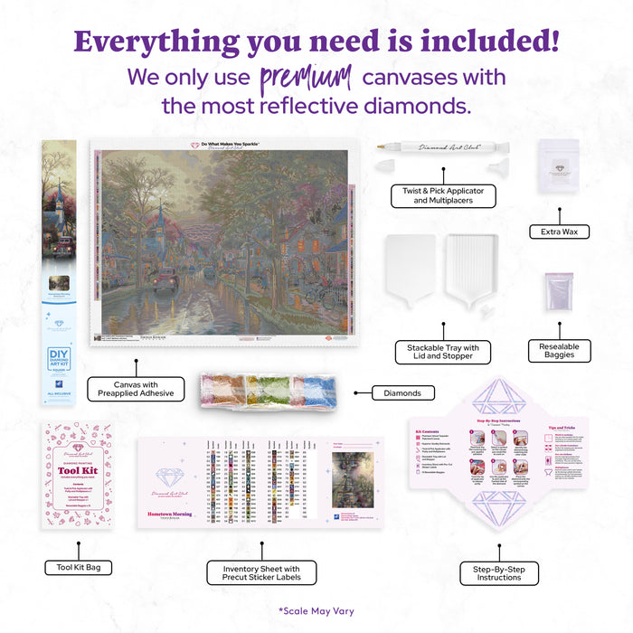 Diamond Painting Hometown Morning 34.2" x 25.6" (86.9cm x 65cm) / Square With 81 Colors Including 1 AB and 6 Fairy Dust Diamonds / 91,089