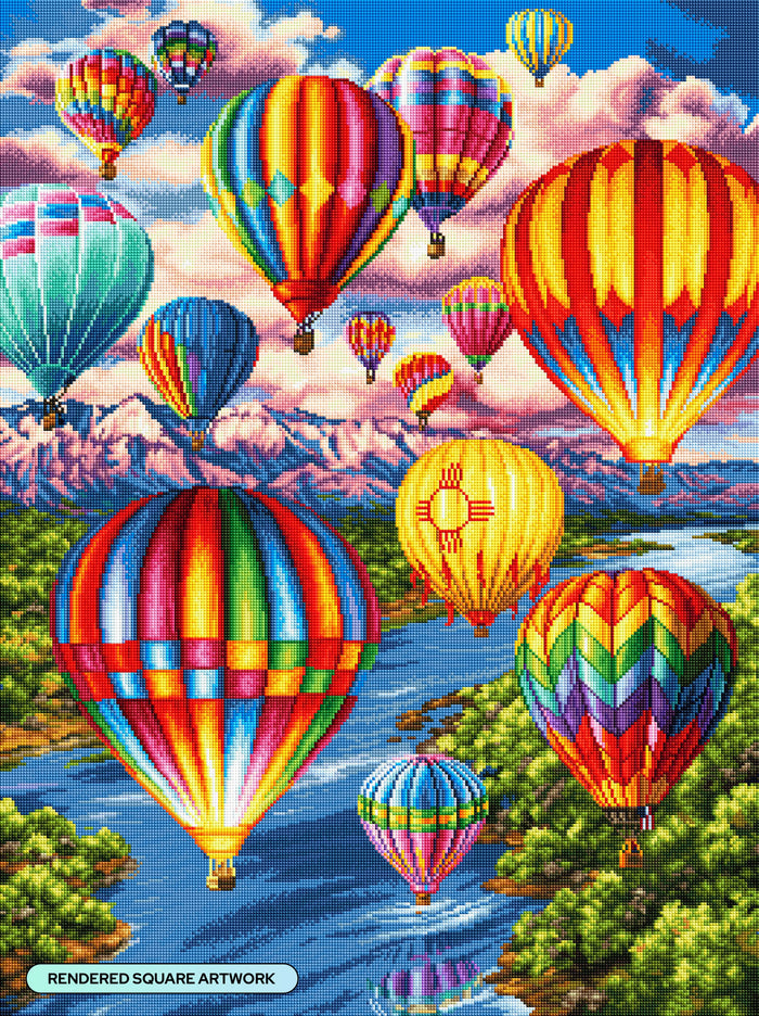 Diamond Painting Hot Air Balloons 25.6" x 34.3" (65cm x 86.9cm) / Square with 92 Colors including 4 ABs and 3 Fairy Dust Diamonds / 91,089