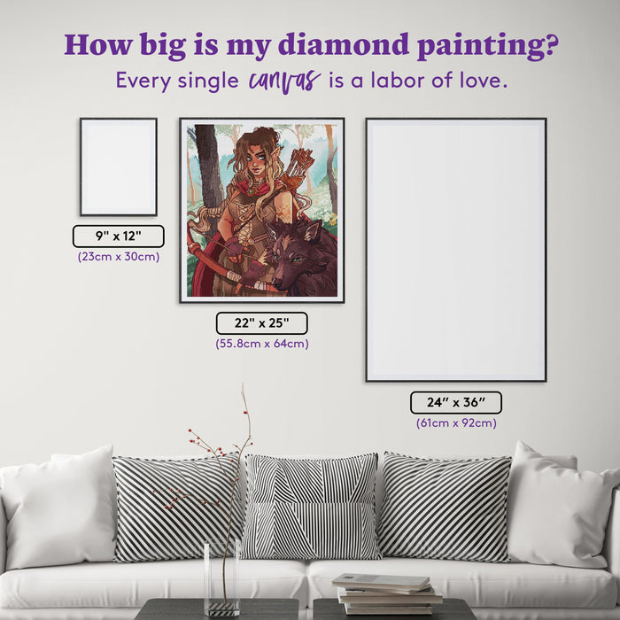 Diamond Painting Huntress 22" x 25" (55.8cm x 64cm) / Round with 61 Colors including 2 ABs, 1 Electro Diamonds, and 3 Fairy Dust Diamonds / 45,372