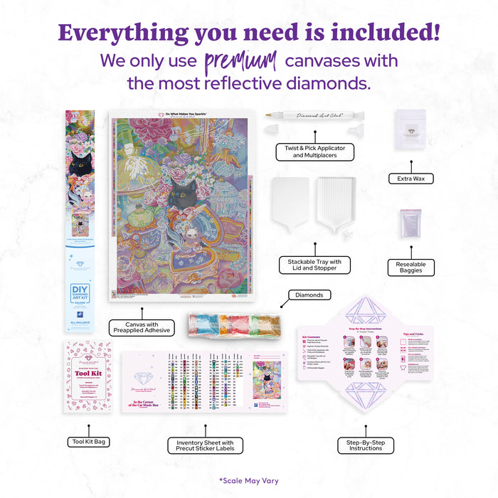 Diamond Painting In the Corner of the Cat Music Box 25.6" x 34.3" (65cm x 86.9cm) / Square With 90 Colors Including 4 ABs and 1 Iridescent Diamond and 5 Fairy Dust Diamonds / 91,089