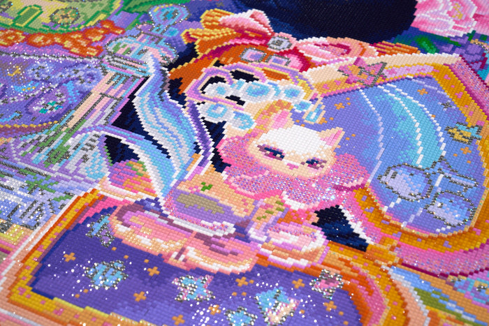 Diamond Painting In the Corner of the Cat Music Box 25.6" x 34.3" (65cm x 86.9cm) / Square With 90 Colors Including 4 ABs and 1 Iridescent Diamond and 5 Fairy Dust Diamonds / 91,089