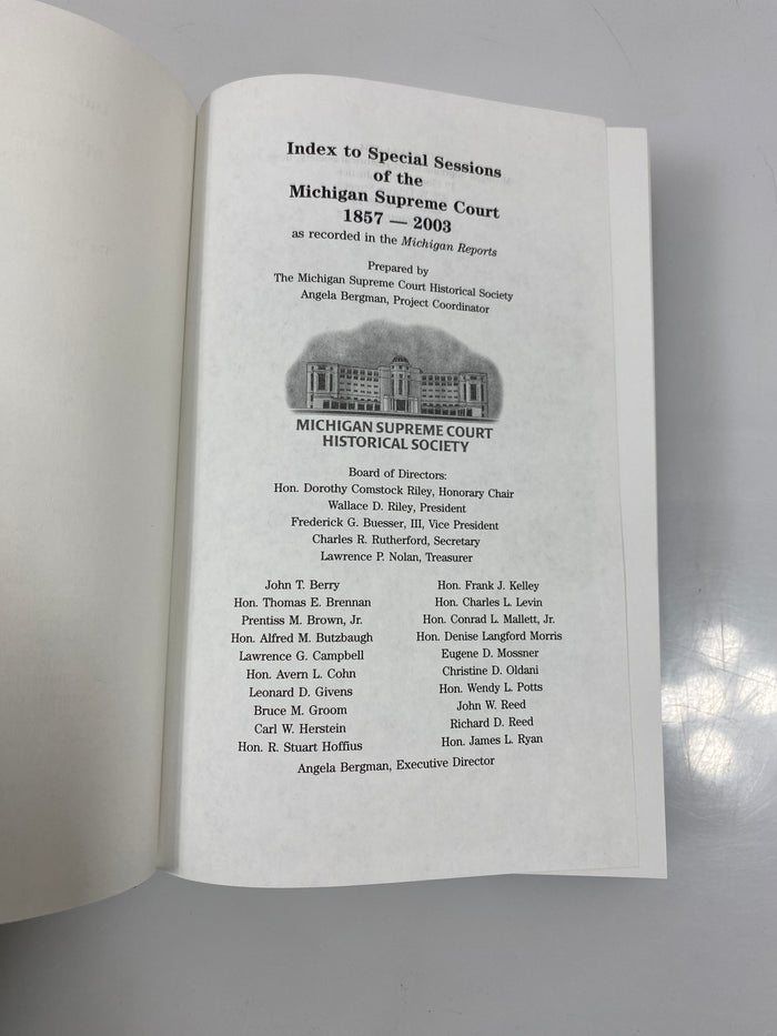 Index to Special Sessions of the Michigan Supreme Court 2004 HC