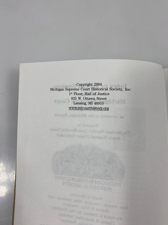 Index to Special Sessions of the Michigan Supreme Court 2004 HC