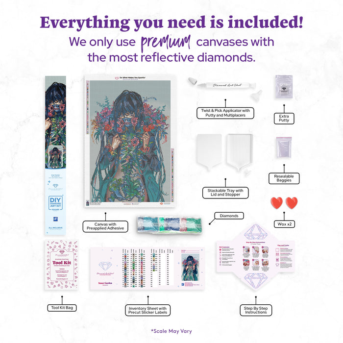 Diamond Painting Inner Garden 23.6" x 35.4" (60cm x 90cm) / Square with 60 Colors including 2 ABs and 4 Fairy Dust Diamonds / 87,001