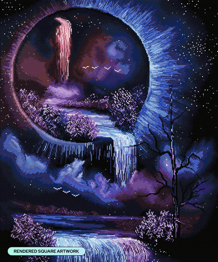 Diamond Painting Interdimensional Waterfall 25.6" x 30.7" (65cm x 77.9cm) / Square with 52 Colors including 3 ABs and 1 Fairy Dust Diamond / 81,693