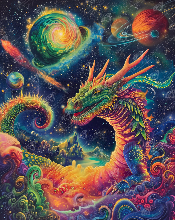 Diamond Painting Interstellar Dragon 27.6" x 34.7" (69.9cm x 87.9cm) / Square with 102 Colors including 3 ABs and 4 Fairy Dust Diamonds / 99,193