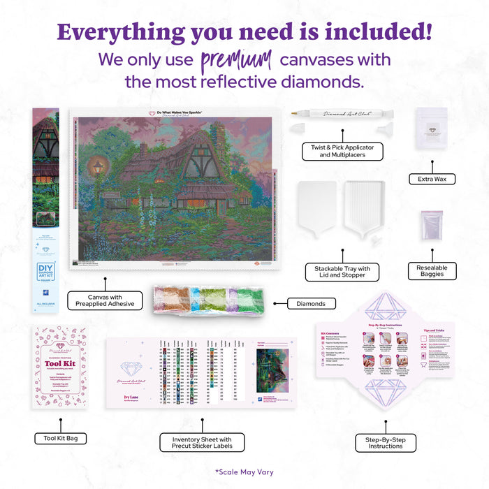 Diamond Painting Ivy Lane 34.7" x 25.6" (87.9cm x 65cm) / Square With 63 Colors Including 1 AB and 4 Fairy Dust Diamonds / 92,133
