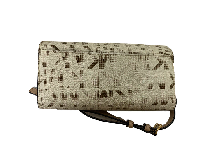 Michael Kors Jet Set Large Wallet on a Chain Signature Crossbody Vanilla and Natural Color