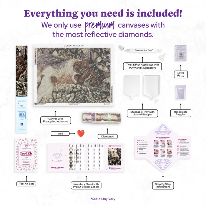 Diamond Painting Jewel the Pretty Kitty 34.3" x 25.6" (87cm x 65cm) / Square with 29 Colors including 3 ABs / 91,089