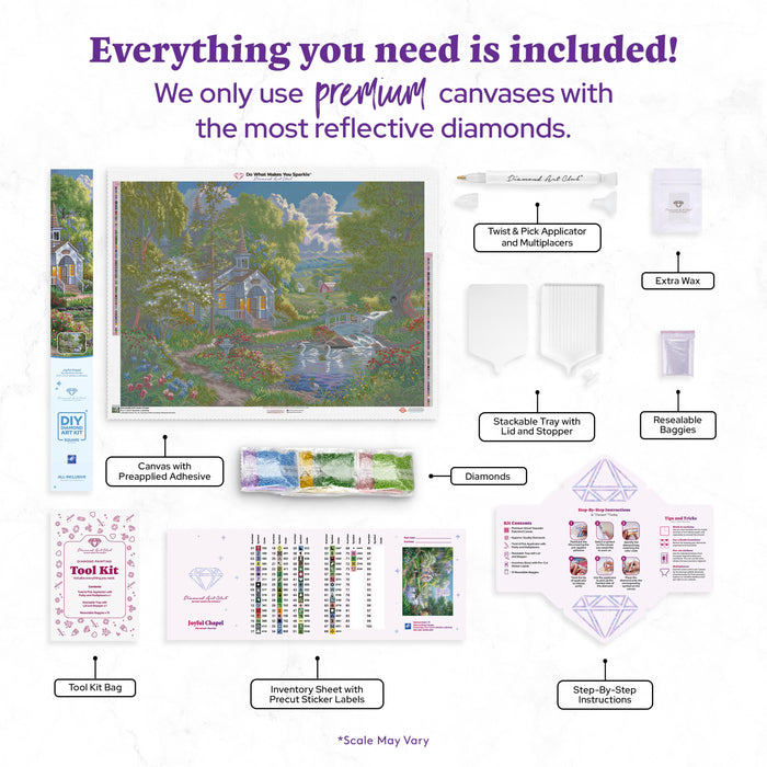 Diamond Painting Joyful Chapel 37.4" x 27.6" (94.8cm x 69.9cm) / Square with 73 Colors including 2 ABs and 1 Iridescent Diamond and 3 Fairy Dust Diamonds / 107,061