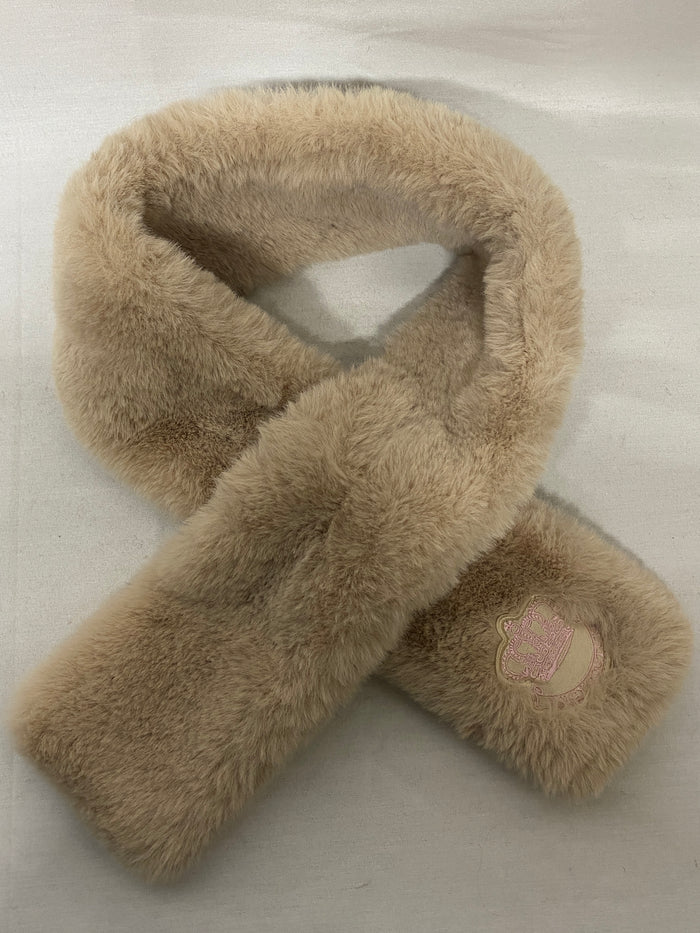 Juicy Couture Beige Embroidered Faux Fur Stole Scarf Wrap