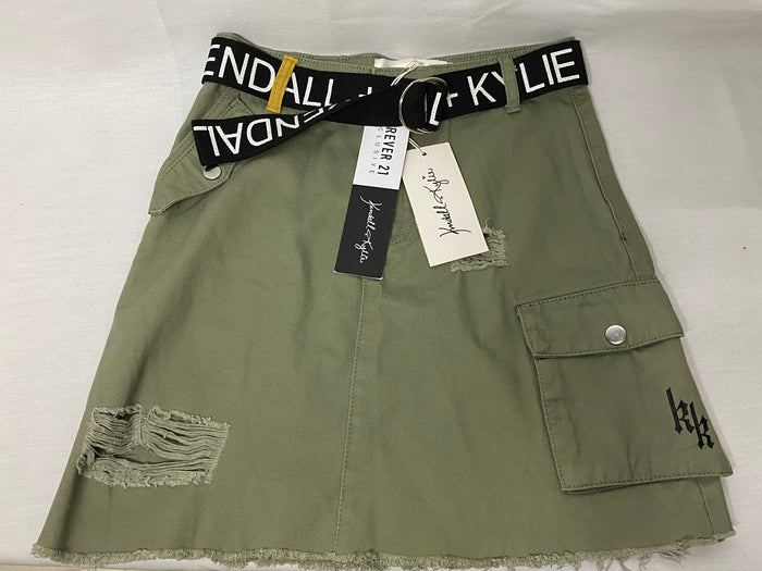 Kendall and Kylie Forever 21 Distressed Olive Green Cargo Skirt Women's XS