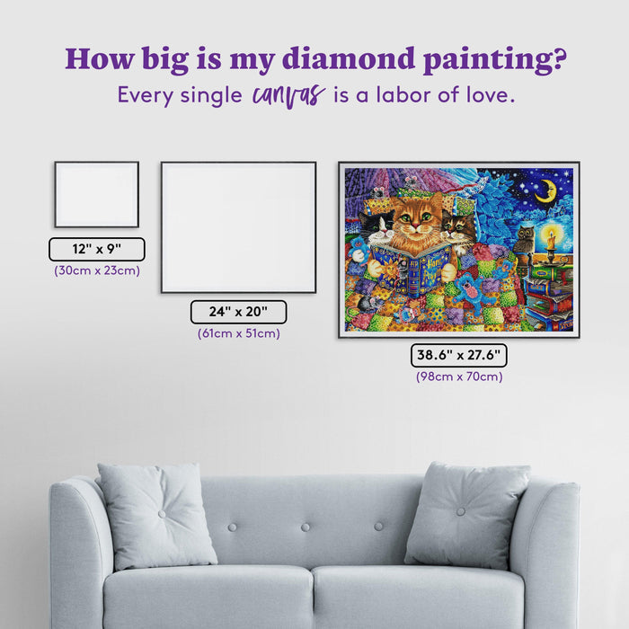 Diamond Painting Kitten Bedtime Stories 38.6" x 27.6" (98cm x 70cm) / Square with 61 Colors including 4 ABs and 1 Iridescent Diamonds / 110,433