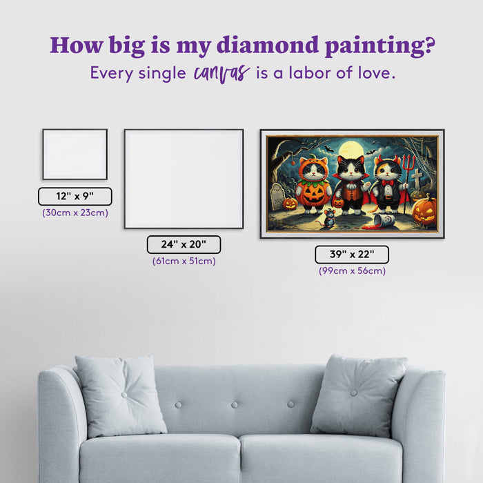 Diamond Painting Kittens in Costumes 39" x 22" (99cm x 56cm) / Square with 63 Colors including 1 AB and 4 Fairy Dust Diamonds / 88,928