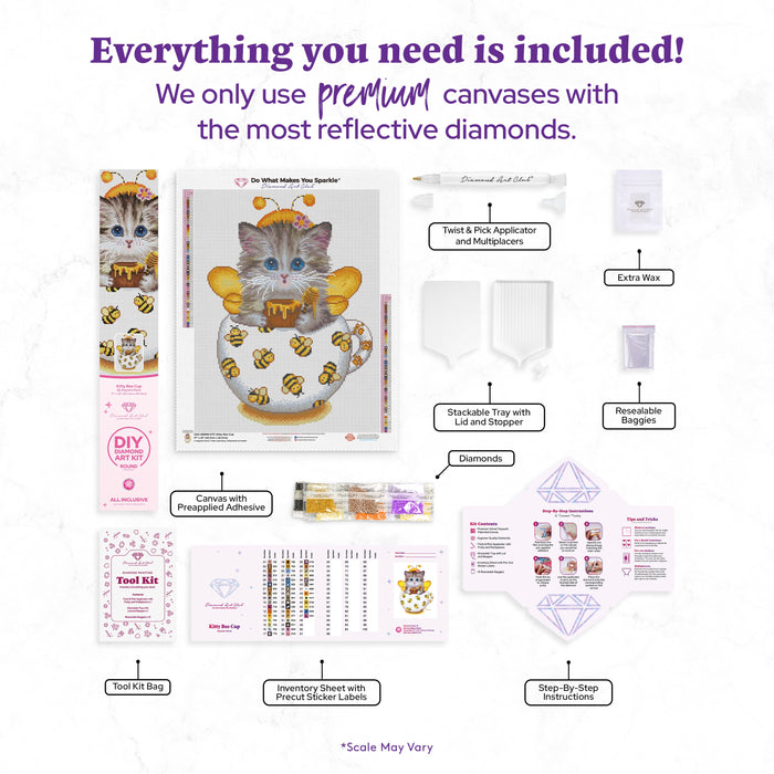Diamond Painting Kitty Bee Cup 17" x 22" (42.7cm x 55.7cm) / Round With 47 Colors Including 1 AB and 1 Frosted Diamond and 4 Fairy Dust Diamonds / 31,310
