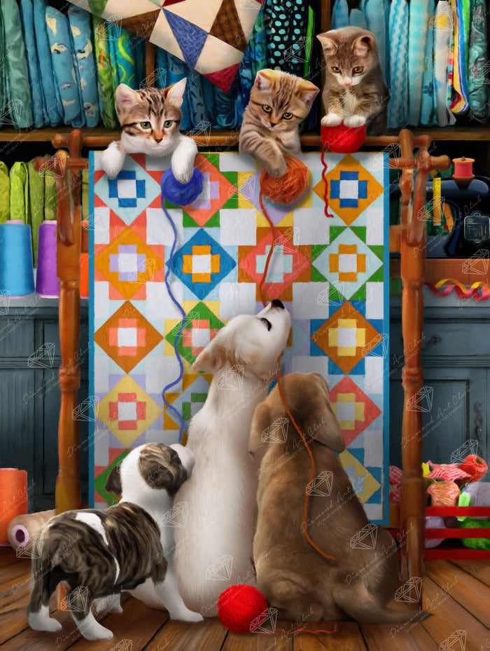 Diamond Painting Kitty High Jinks 27.6" x 36.6" (69.9cm x 92.8cm) / Square With 95 Colors Including 2 ABs and 4 Fairy Dust Diamonds / 104,812