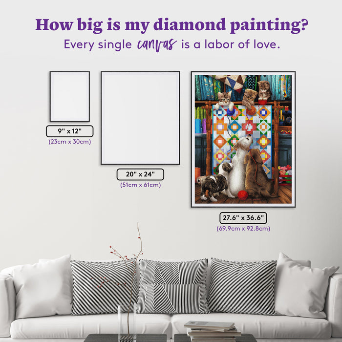 Diamond Painting Kitty High Jinks 27.6" x 36.6" (69.9cm x 92.8cm) / Square With 95 Colors Including 2 ABs and 4 Fairy Dust Diamonds / 104,812