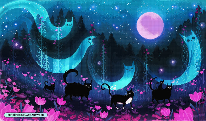 Diamond Painting Kitty Parade 43.7" x 25.6" (110.8cm x 65cm) / Square with 42 Colors including 3 ABs and 3 Fairy Dust Diamonds / 116,145