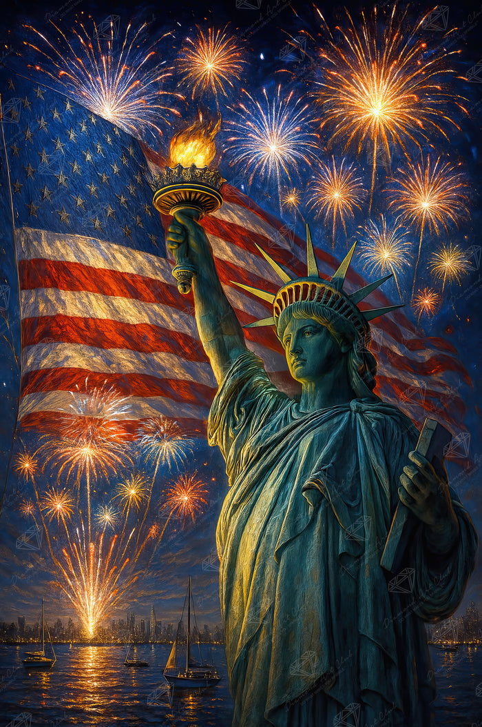 Diamond Painting Lady Liberty 25.6" x 38.6" (65cm x 97.8cm) / Square with 48 Colors including 3 ABs and 1 Iridescent Diamond and 2 Fairy Dust Diamonds / 102,573
