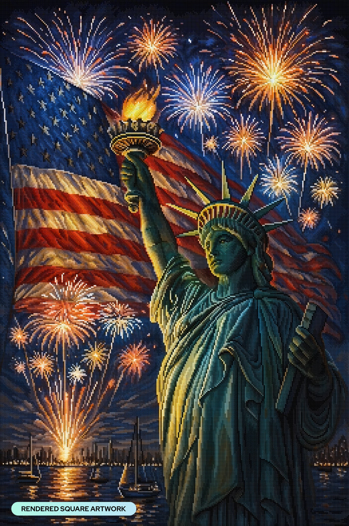 Diamond Painting Lady Liberty 25.6" x 38.6" (65cm x 97.8cm) / Square with 48 Colors including 3 ABs and 1 Iridescent Diamond and 2 Fairy Dust Diamonds / 102,573