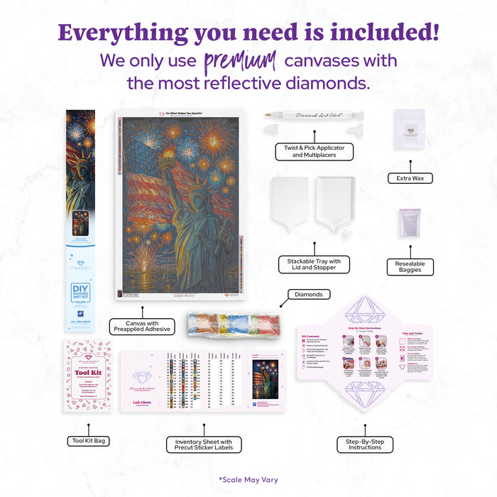 Diamond Painting Lady Liberty 25.6" x 38.6" (65cm x 97.8cm) / Square with 48 Colors including 3 ABs and 1 Iridescent Diamond and 2 Fairy Dust Diamonds / 102,573