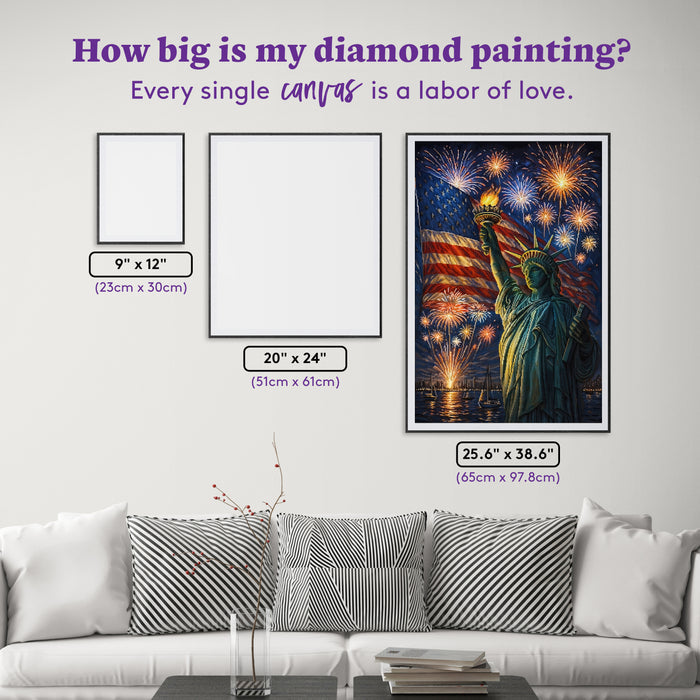 Diamond Painting Lady Liberty 25.6" x 38.6" (65cm x 97.8cm) / Square with 48 Colors including 3 ABs and 1 Iridescent Diamond and 2 Fairy Dust Diamonds / 102,573