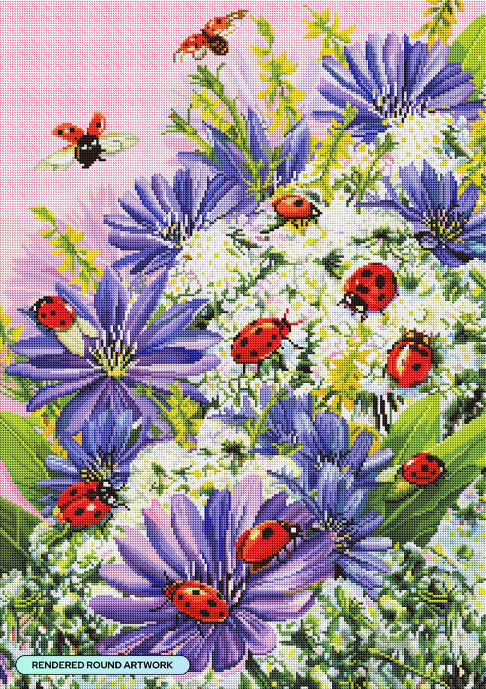 Diamond Painting Ladybug 22" x 31" (55.6cm x 78.7cm) / Round with 60 Colors including 3 ABs and 4 Fairy Dust Diamonds / 57,772