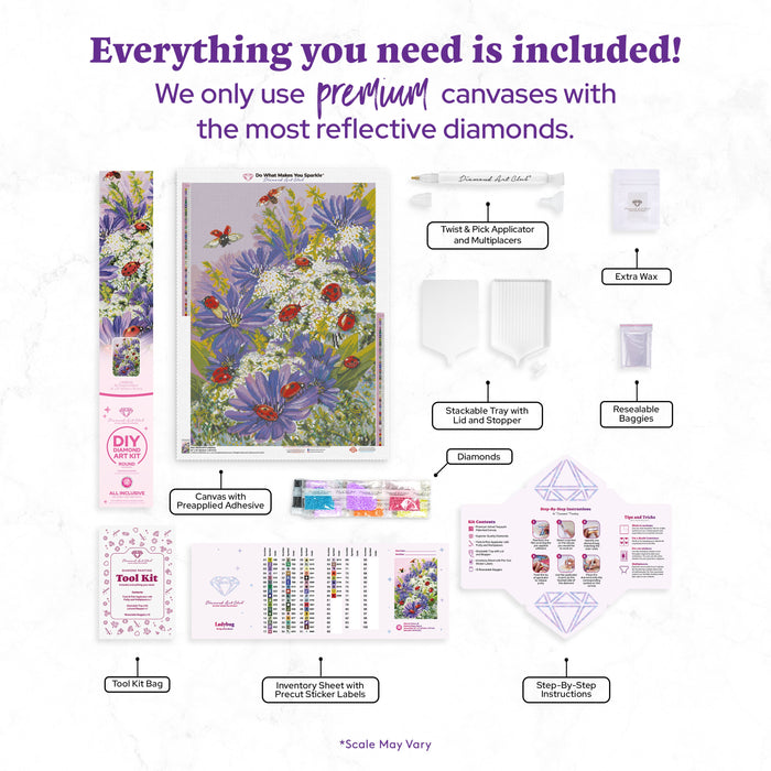 Diamond Painting Ladybug 22" x 31" (55.6cm x 78.7cm) / Round with 60 Colors including 3 ABs and 4 Fairy Dust Diamonds / 57,772