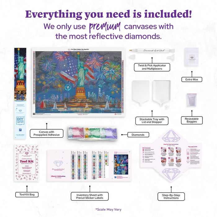 Diamond Painting Liberty Celebration 38.6" x 27.6" (97.8cm x 69.9cm) / Square with 92 Colors including 3 ABs and 1 Iridescent Diamond and 5 Fairy Dust Diamonds / 110,433