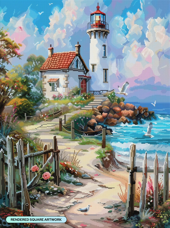 Diamond Painting Lighthouse Pathway 25.6" x 34.3" (65cm x 86.7cm) / Square with 95 Colors including 2 ABs and 4 Fairy Dust Diamonds / 91,089