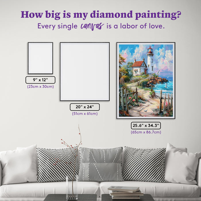 Diamond Painting Lighthouse Pathway 25.6" x 34.3" (65cm x 86.7cm) / Square with 95 Colors including 2 ABs and 4 Fairy Dust Diamonds / 91,089