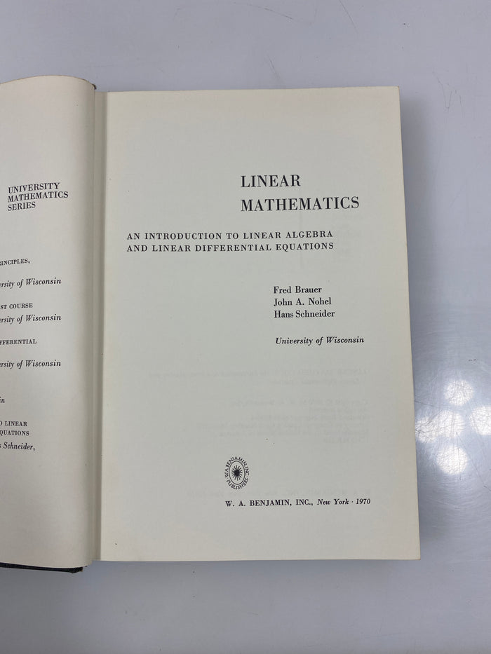 Linear Mathematics: an Introduction by Brauer/Nohel/Schneider 1970 HCDJ